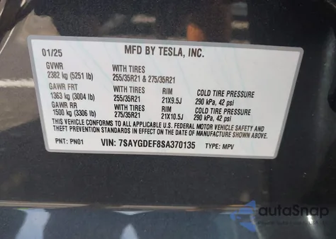2025 Tesla Model Y Performance Dual Motor All-Wheel Drive from USA, damaged, VIN 7SAYGDEF8SA370135